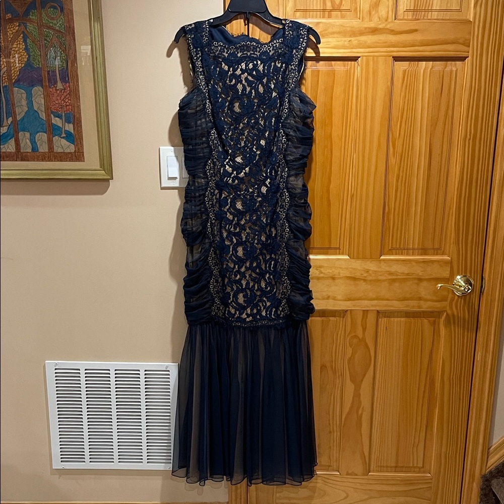 Tadashi Shoji Navy and Nude Lace Dress